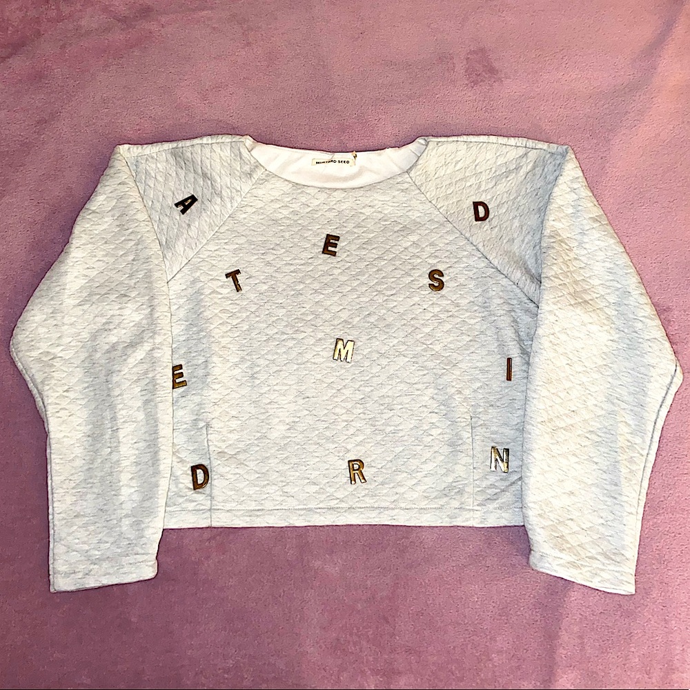 Nasty Gal Quilted Gray Gold Letter Sweater Medium - Picture 1 of 7